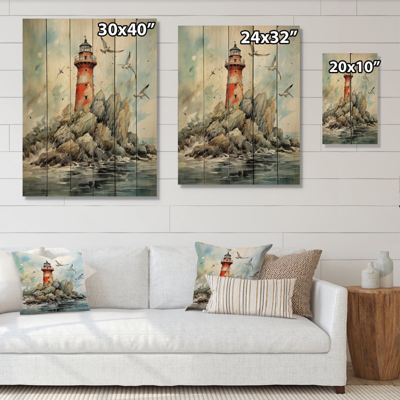 Tour de guet océanique VI - Impression côtière sur bois de pin naturel, H 20 po x l 10 po x P 0,78 po