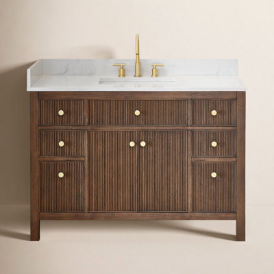 Lala 48" Single Bathroom Vanity with Grain White Engineered Stone Countertop without Mirror