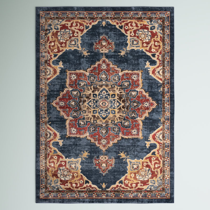Tapis bleu marine d'inspiration persane Lieveke, Rectangle 9 pi x 12 pi 2 po