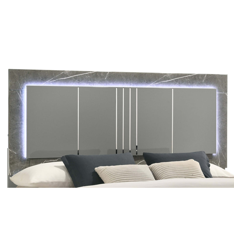 Ensemble grand 4 pièces Elara - Finition bicolore très brillante en marbre et laque avec éclairage DEL, pieds en métal, Gris
