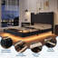 Cadre de lit, cadre de lit double rembourré avec tête de lit capitonnée en cristal, lumières DEL et tablettes de rangement, lit plateforme en métal robuste et silencieux-130203364-130203366