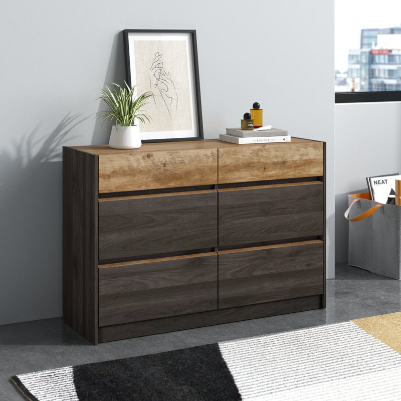 Saisha 6 Drawer 46.5'' W Double Dresser, Gray/Brown