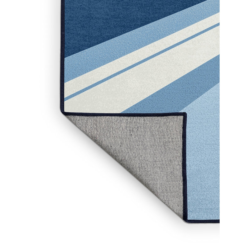 Machine Washable Medford Cross Country Skiing Minimalist Rug in Blue – Navy Binding, 2x5