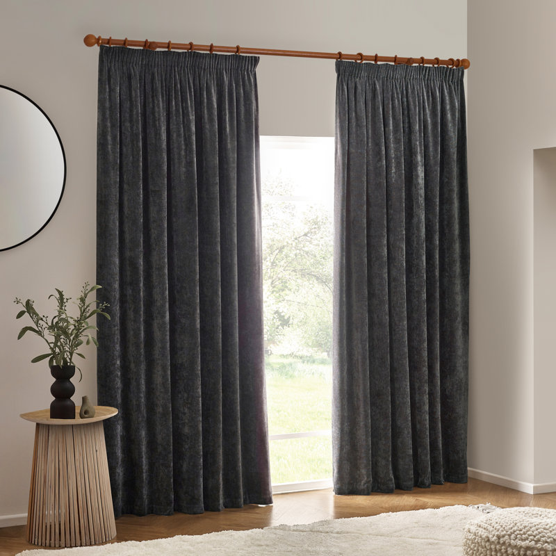 Heavy Chenille Blackout Curtain Panel Pair, Grey, 168cm Width x 137cm Drop