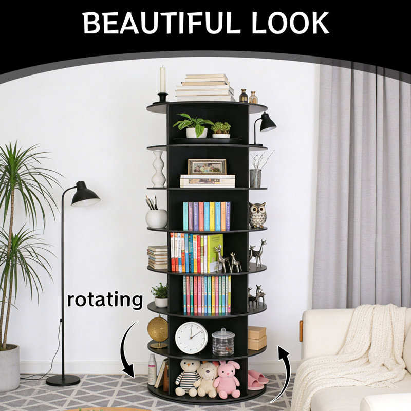 7 Tier Rotating Shoe Rack Tower, 360° Revolving Free Standing Spinning Shoe Organizer, Black