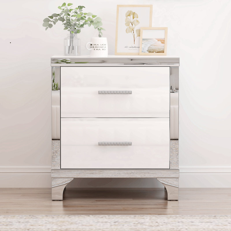 Table de chevet en bois manufacturé Elih, Blanc / taupe