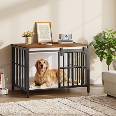 Mobilier de cage pour chien avec porte de grange coulissante, chenil d'intérieur pour chiens de taille moyenne