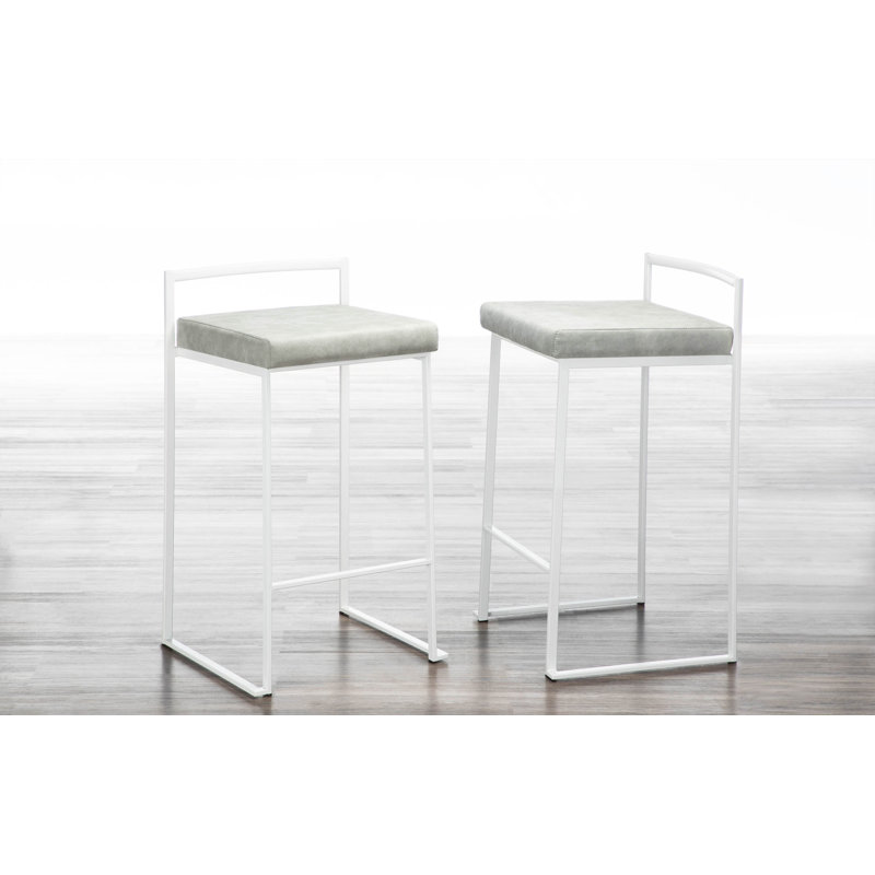 Tabouret de bar et de comptoir Ernestine, Blanc, Polyester cowboy gris clair