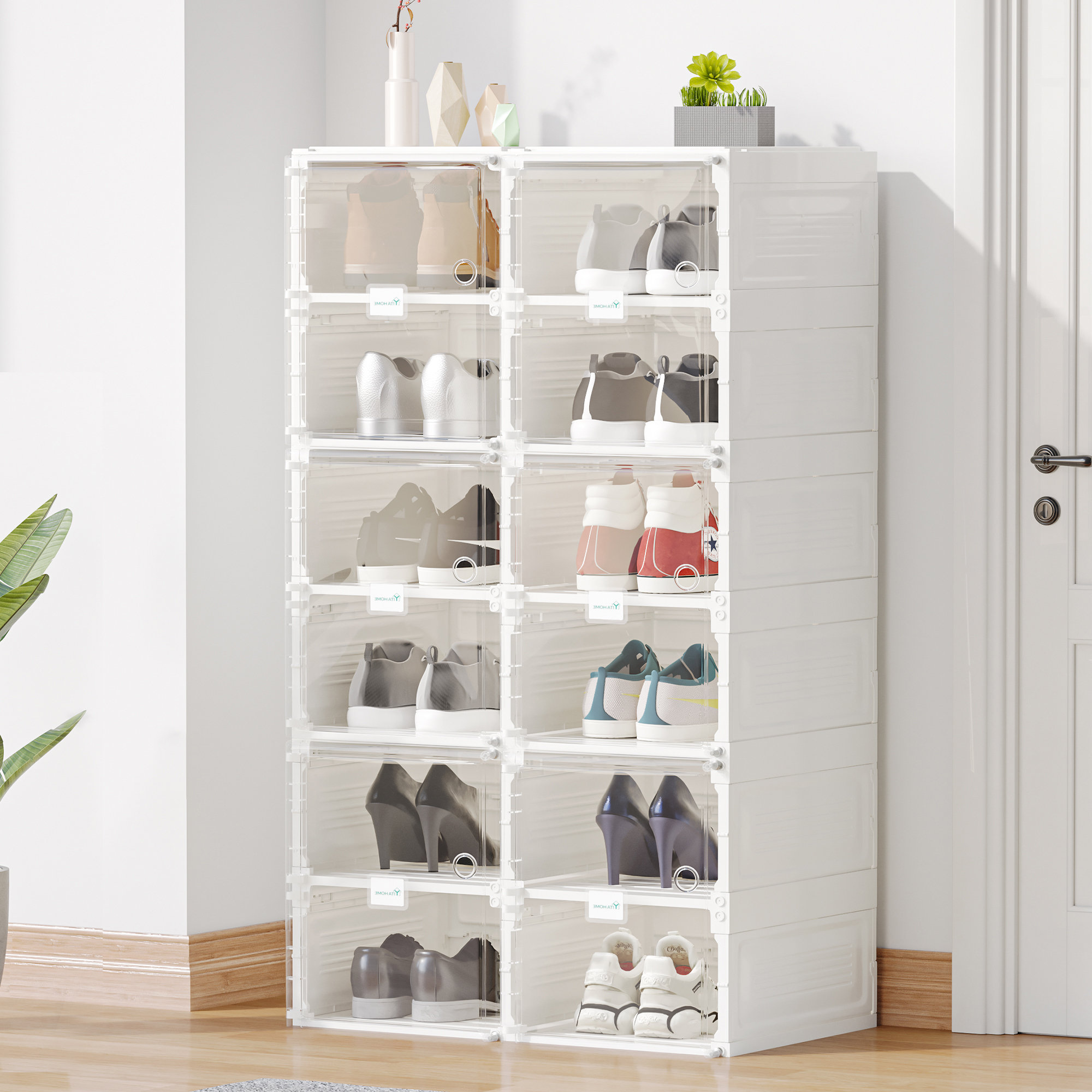 Rebrilliant 12 Pair Stackable Shoe Storage Box & Reviews | Wayfair