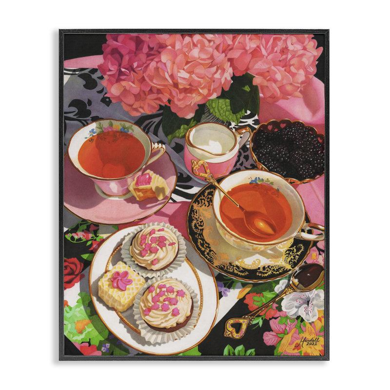 Art d'hortensia rose par Mardell Schuster, Giclée encadrée noir minuit, H 14 po x l 11 po