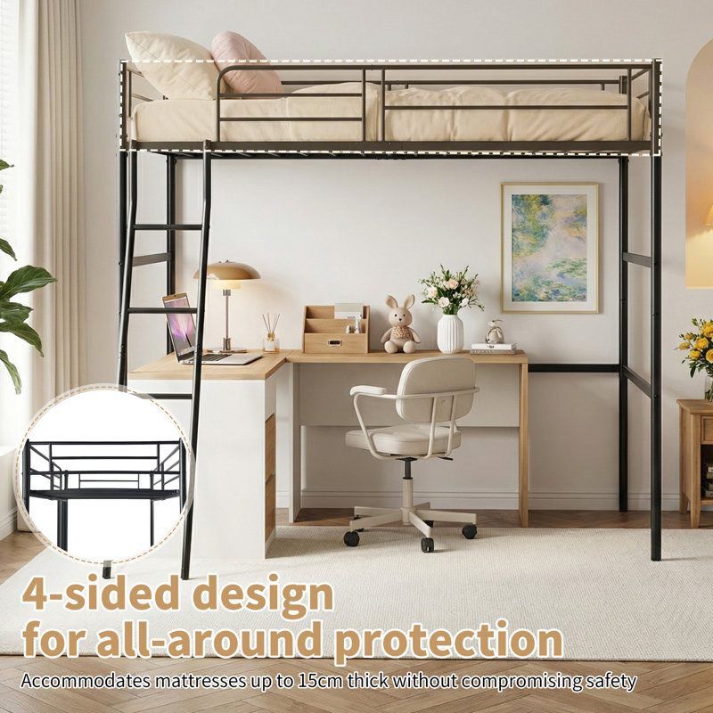 Zebedee Metal Loft Bed with Multifunctional Design