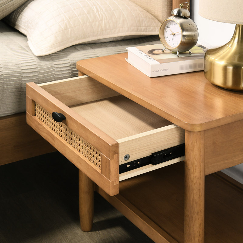 Chambre en bois d'hévéa pour grand lit, lit plateforme et table de chevet, noyer, confortable, sans sommier noyer 2, table de chevet pratique