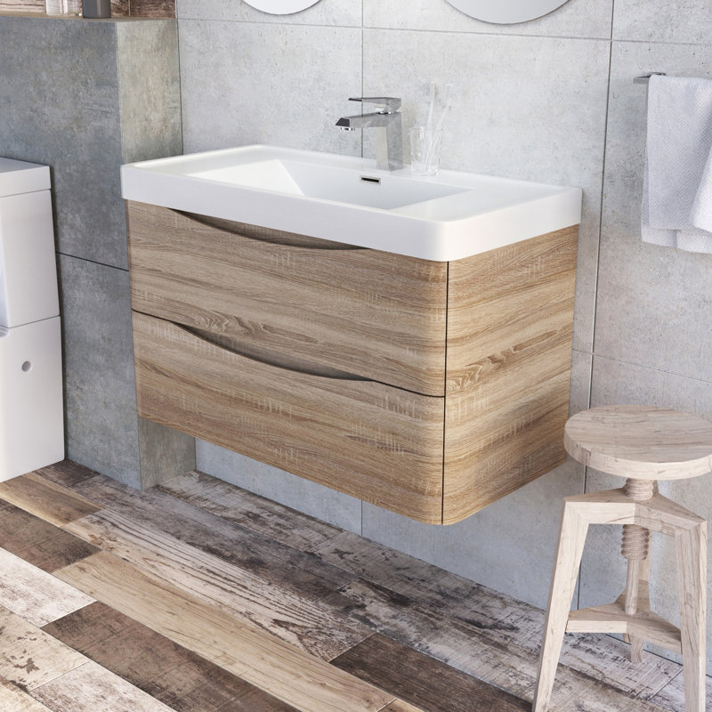 Stanhope 900mm Single Bathroom Vanity with Integrated Stone Basin, Light Oak