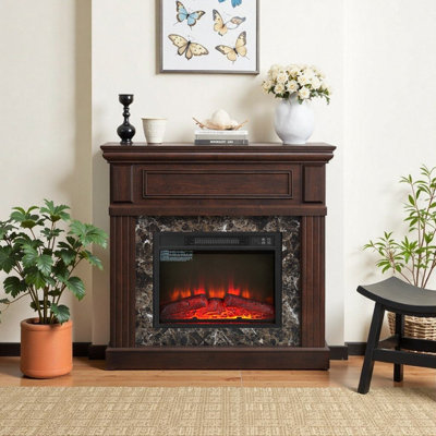 41.34" Wide Space-Saving Electric Fireplace Mantel with 23" Insert, Adjustable 3D Flame & Remote