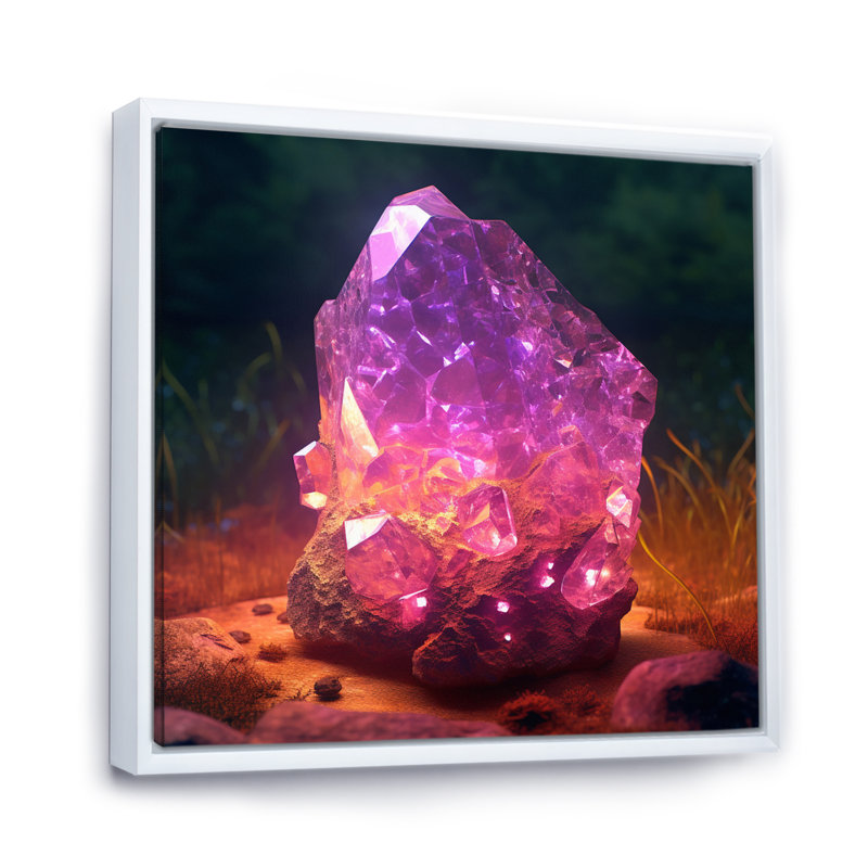 «Purple Gold Vibrant Stones - Stone Geode», art mural sur toile, H 30 po x l 30 po x P 1 po, Cadre flottant blanc