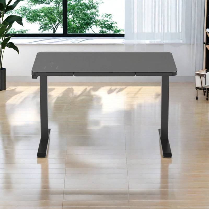 Jacleen Adjustable Height Tempered Glass Steel Desk