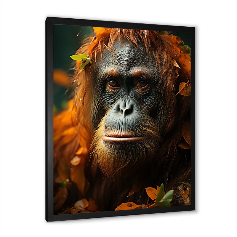 «Apes Portrait Impressionist Jungles», reproduction sur toile, Cadre simple noir, H 20 po x l 12 po x P 1 po