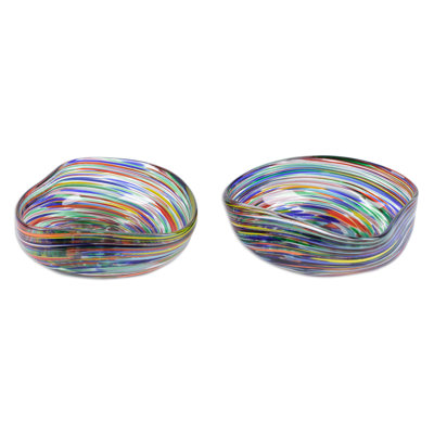 Handmade Hypnotic Handblown Glass Bowls (Pair)