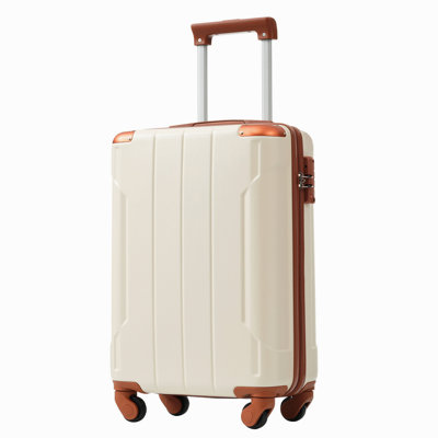Hardshell Luggage, Lightweight Durable ABS Suitcase With Double Spinner Wheels, TSA Lock, 20-Inch Travel Carry-On Luggage (White Brown)