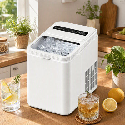 Countertop Nugget Ice Maker, 26.5 lbs per Day Portable Ice Machine with Dual Ice Sizes, One-Touch Self-Cleaning, Quiet Ice Maker with Visible Window for Home Kitchen, Office, RV & Party