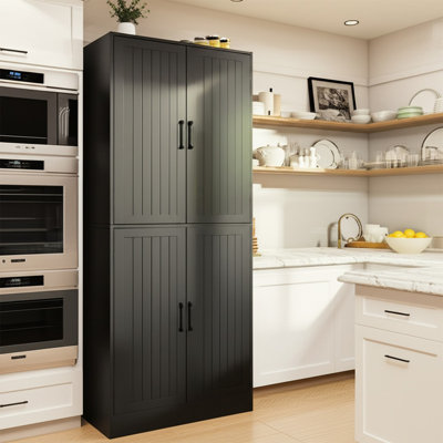 71" Farmhouse Pantry Cabinet, Tall Storage Cabinet With 4 Doors And Adjustable Shelves, Freestanding Pantry For Dining Room, Kitchen, And Living Room, by Ebern Designs