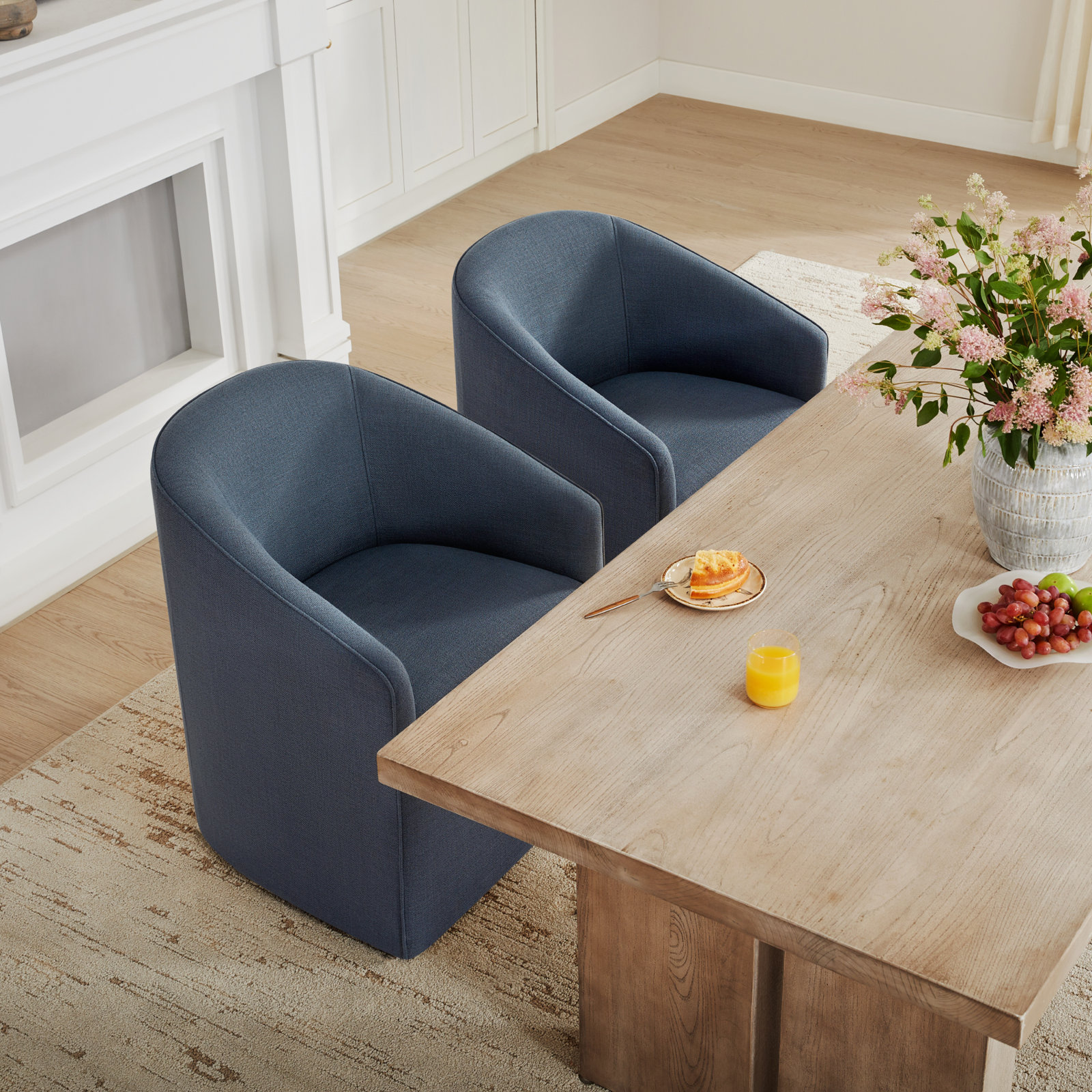 Myers Caster Dining Chair, Effie Indigo Performance Linen