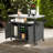 Outdoor Kitchen Wicker Island Rolling Cart Bar Table & Storage Cabinet, Wheels And Stainless Steel Extended Table Top