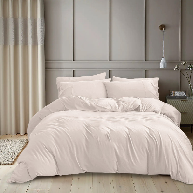 Kiranjot Microfibre 200 TC Reversible Modern & Contemporary Duvet Cover Set With Pillow Cases, 200cm x 200cm, Cream