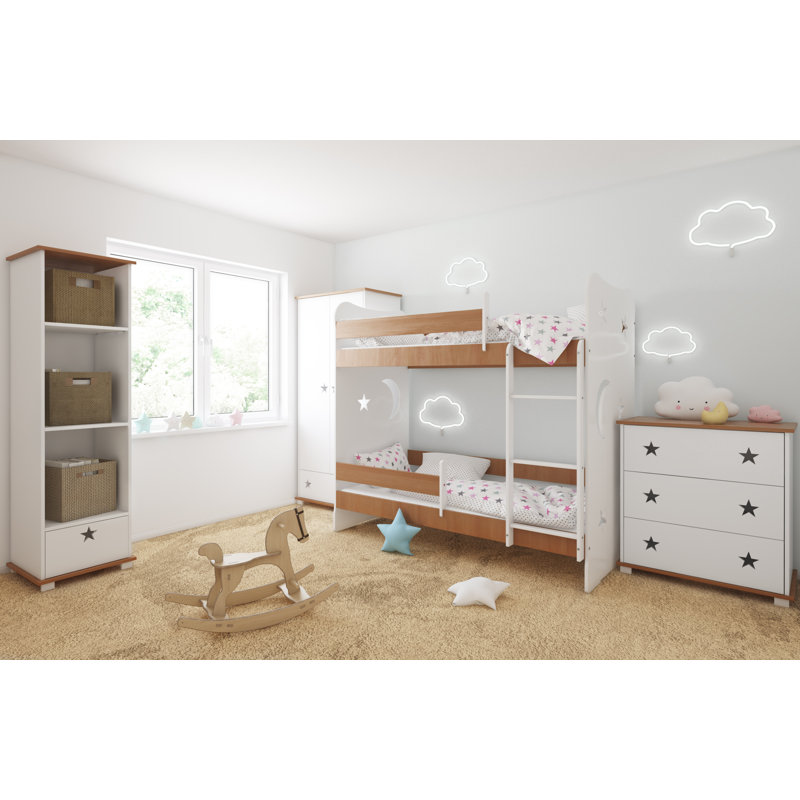 Mikula Bunk Bed Themed Beds with Built-in Ladder Included, 80 x 180 cm, Oak, Without Drawer