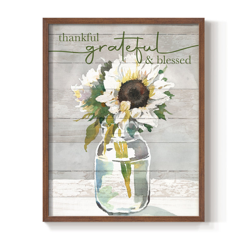 «Thankful, Grateful, Blessed», reproduction encadrée - bois massif, Noyer, H 30 po x l 24 po