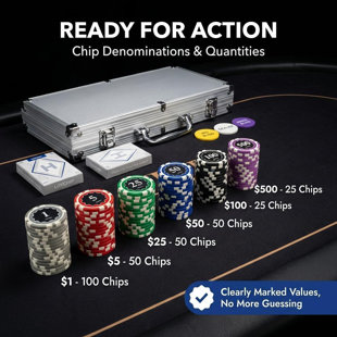 HEITOK Pro Poker Chip Set (300pcs, 11.5g), Denomination-Friendly, Aluminum Case, Cards, Dice