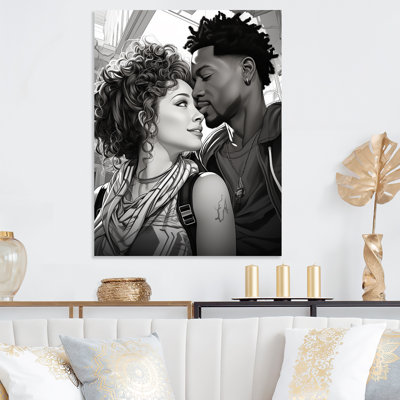 African American Couple BD Illustration  - Romantic Portrait Metal Wall Art