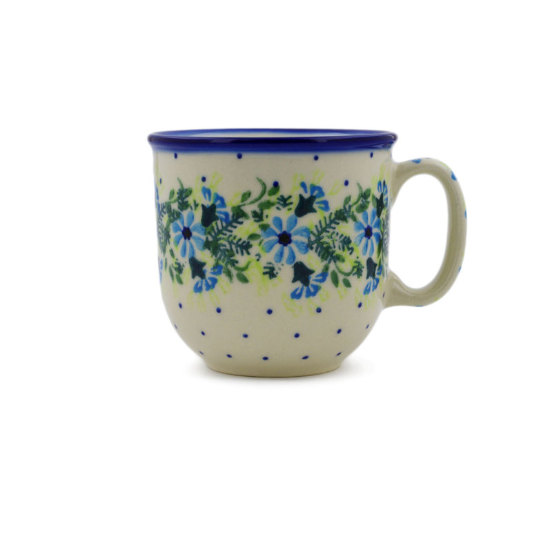 Handmade Stoneware Coffee Mug, Blue Wreath