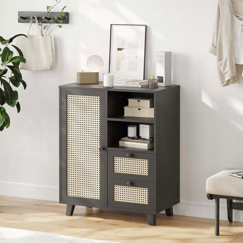 Rattan Buffet Cabinet with Drawers, Black