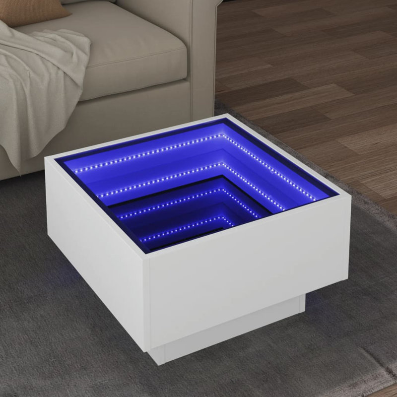Table basse en bois d'ingénierie, verre, Blanc, H 11,8 po x L 19,7 po x l 19,7 po