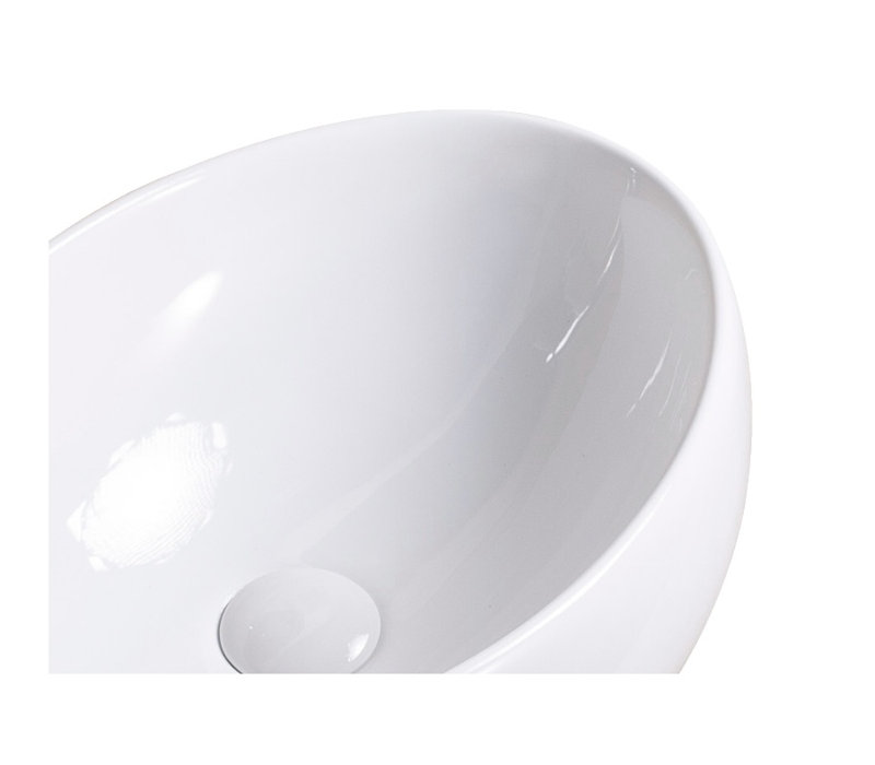Vasque de salle de bain ovale en céramique blanche - Finition brillante