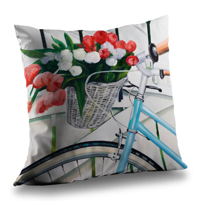 Bicycle with Tulips Pillow | Transportation Bedroom Decor