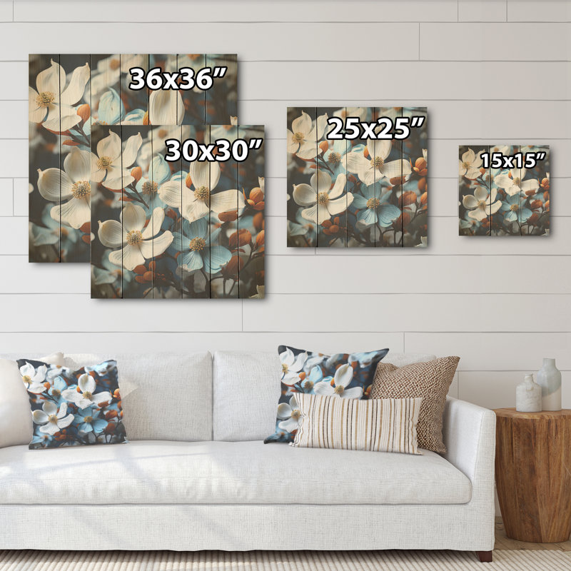 Fleurs, cornouiller, éclats de fleurs, cornouiller, art mural sur bois de pin naturel, H 25 po x l 25 po