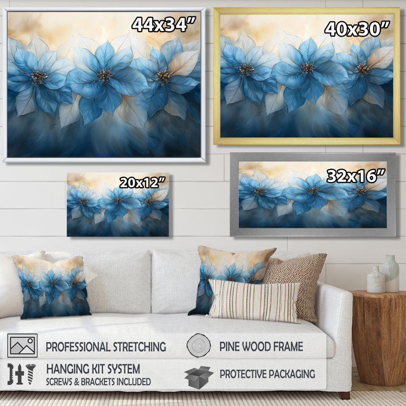 Alleman - art mural floral, H 12 po x l 20 po, Cadre flottant noir
