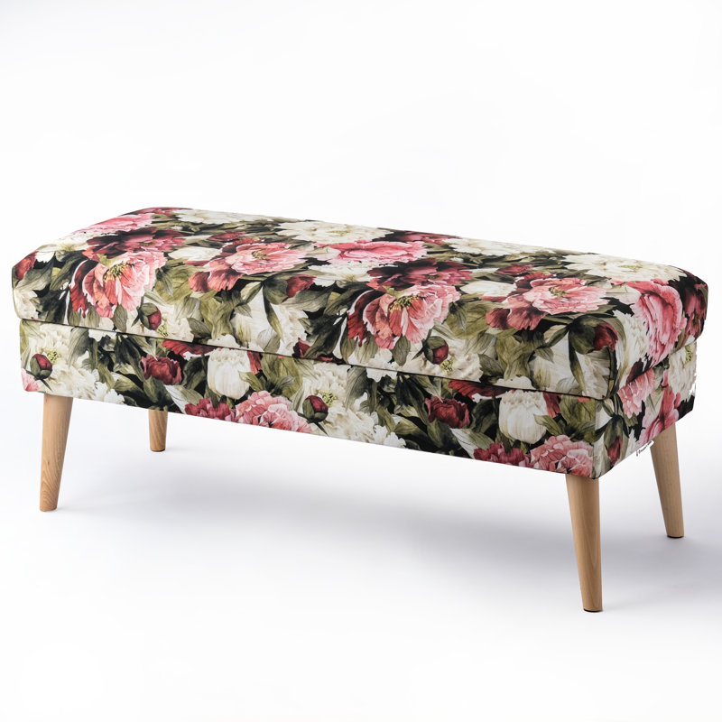 Chowk Velvet Upholstered Storage Bench, Beige/Pink/Green, 49" H x 100" W x 30" D