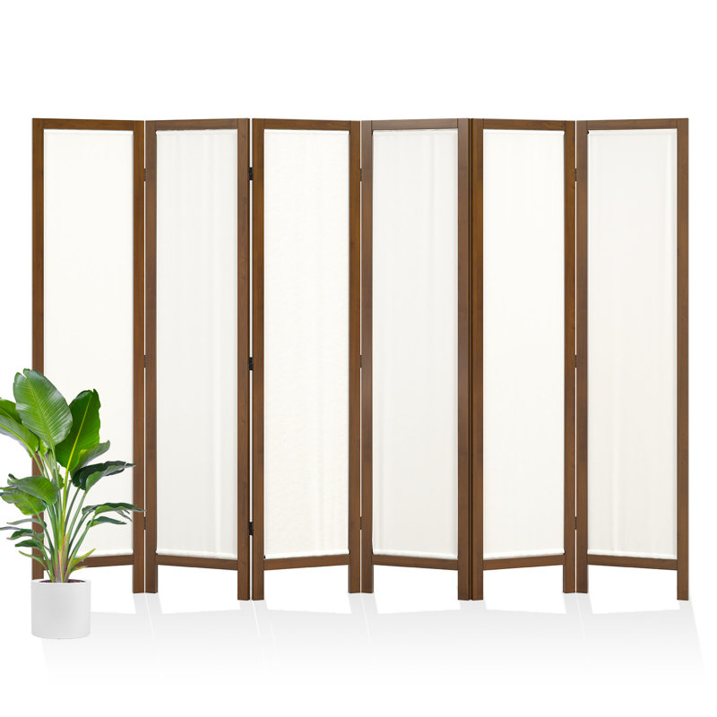 Paravent en tissu lavable à 6 panneaux, structure de couleur noyer, 6, Noyer