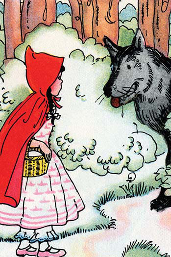 «Little Red Riding Hood Meets the Wolf» par Julia Letheld Hahn, impression, H 36 po x l 24 po x P 1,5 po