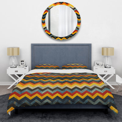 Ensemble de housse de couette à chevrons bleu et orange Harmony III