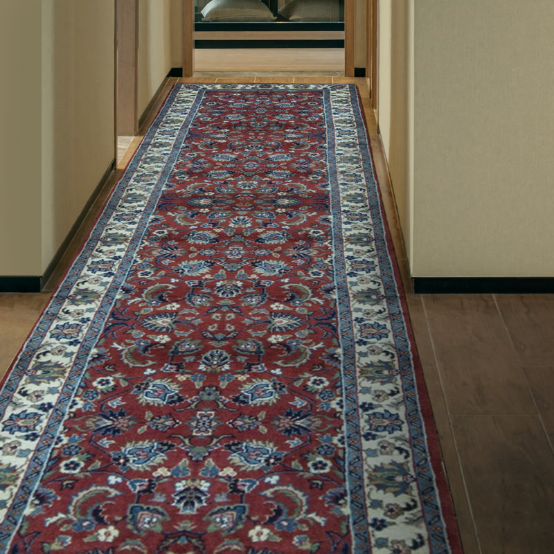 Chemin de table rouge et bleu marine noué à la main de haute qualité