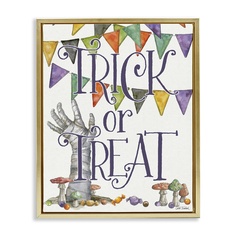 Cadre flottant SpellBond Trick Or traiter, design par Leslie Trimbach, H 21 po x l 17 po, Cadre flottant métallique doré