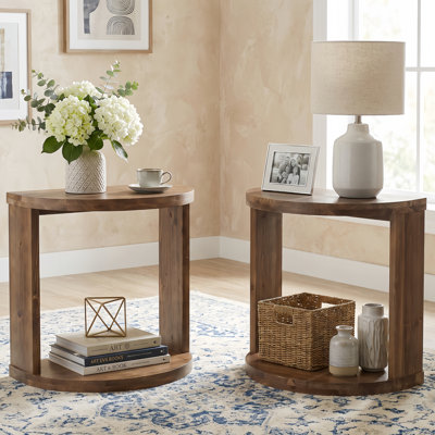 Table de chevet en bois massif 23,6 po, table de chevet demi-lune avec tablette ouverte pour la chambre à coucher, petits espaces