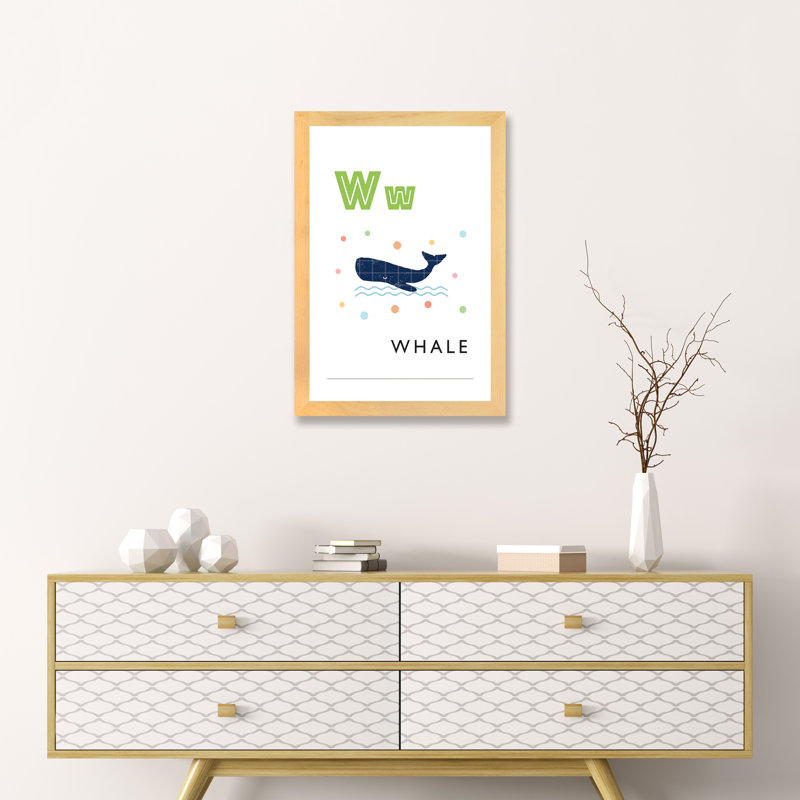 Alphabet Flash Card W - impression d'art graphique, H 24 po x l 16 po x P 1 po, Blanc, Papier avec cadre beige