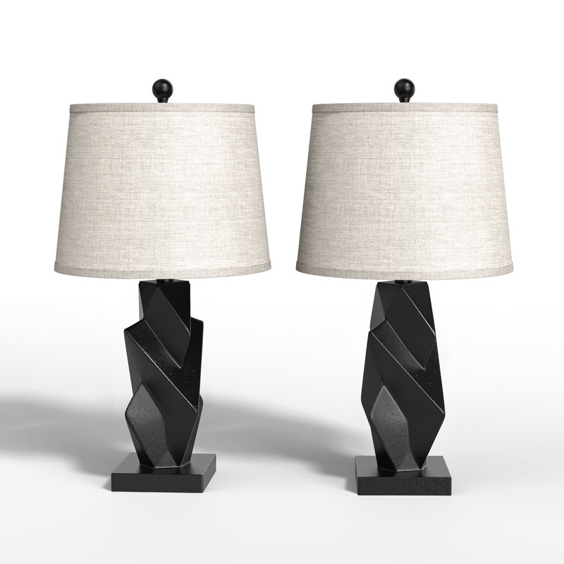 24.5'' Resin Modern Glam Table Lamp Set With Usb, Black
