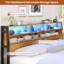 Metal Bed Frame with LED Light and Charging Stations, Platform Bed Frame with Wooden Headboard, No Box Spring Needed-129473235