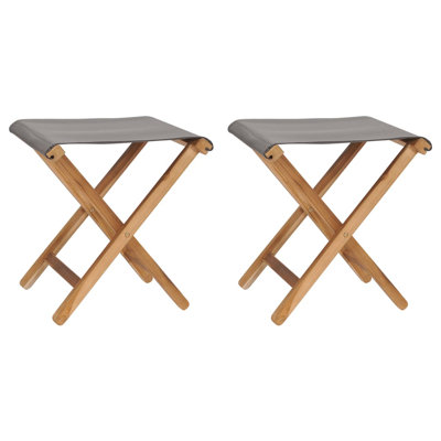 Folding Chairs Patio Stool for Camping Solid Wood Teak and Fabric